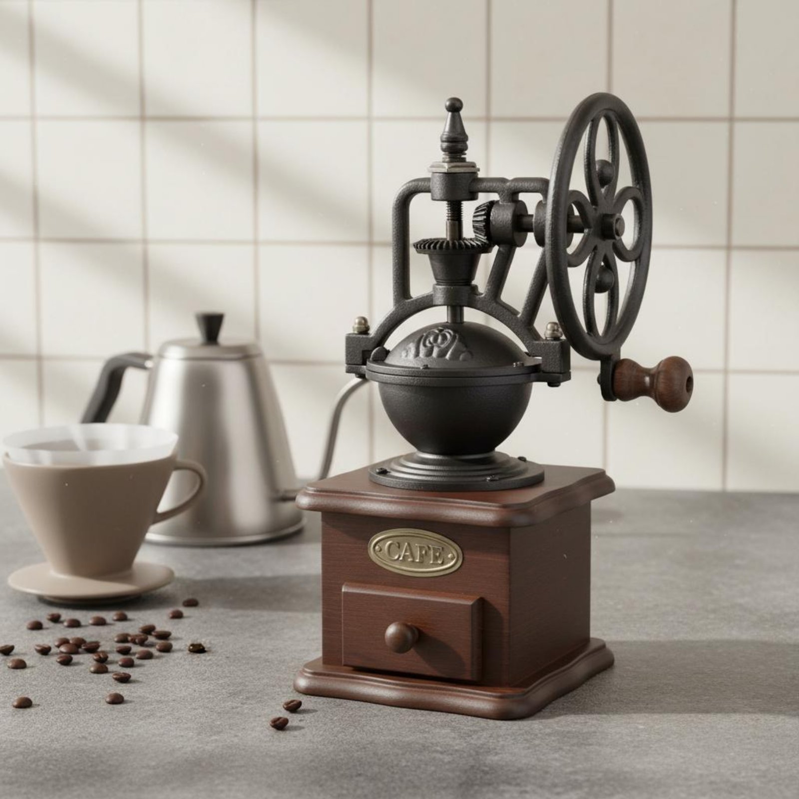 مطحنة قهوة يدوية بعجلة للترفيه - مراجعة Kitchen Gadgets Vintage وسعره
